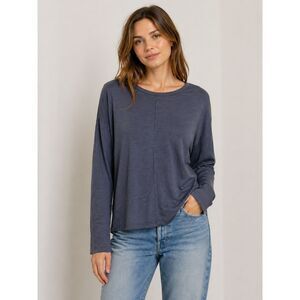 Anthropologie t.la Gray Sz M Long Sleeve Slub Knit Top Oversize Casual Raw Hem H
